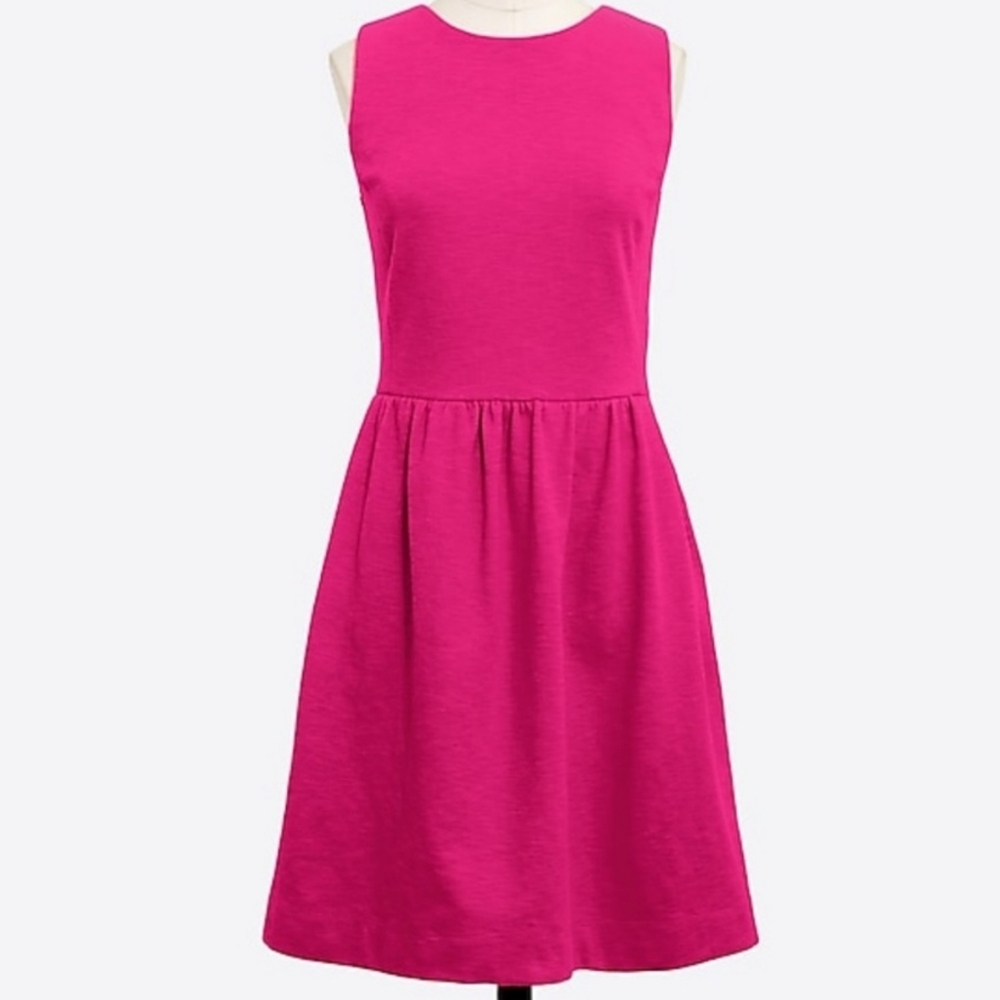 J Crew Vibrant Pink Stretchy Sleeveless Dress High-necked